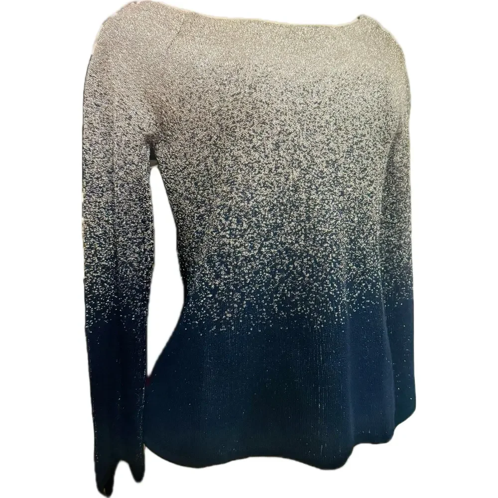 White House Black Market Blue and Silver Knit Top